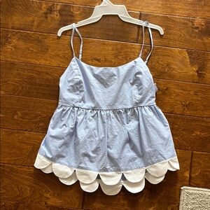 Light Blue Sleeveless Top with Scalloped Hem